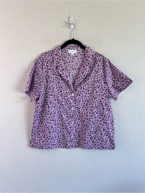 Love by Gap Women's Poplin Collard Short Sleeve Pajama Top Cheetah Print